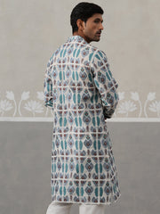 Silk Blend Woven Design Kurta (KO 5315 Blue ) [FF] [A-1-4]