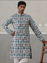 Silk Blend Woven Design Kurta (KO 5315 Blue ) [FF] [A-1-4]