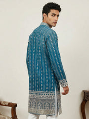 Designer Embroidery Silk Blend Kurta for Men ( KO 5317Peacock S ) [FF] [B-1-2]