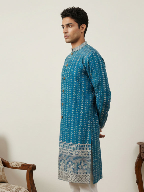 DesiQlo Men Embroidered Kurta Only - Multicolor - KO_5317Peacock_S