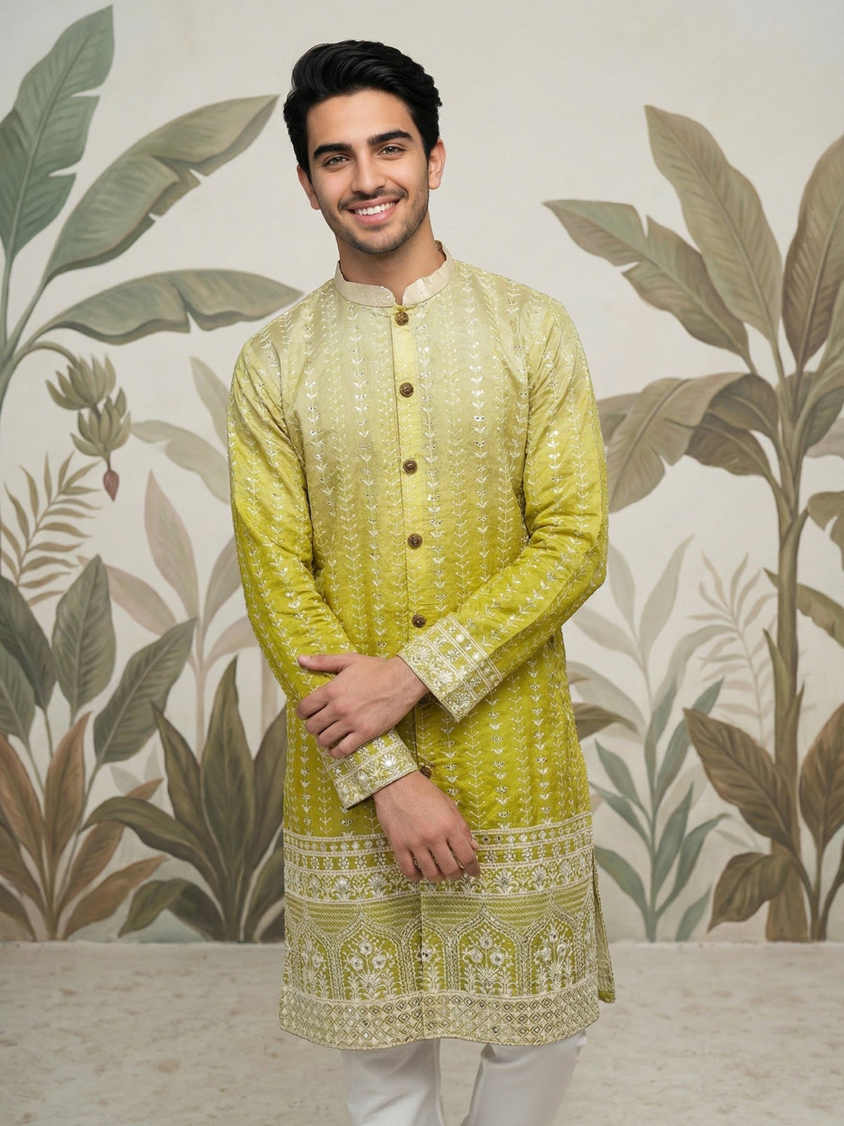 Designer Embroidery Silk Blend Kurta for Men ( KO 5317Pista S ) [FF] [B-1-2]