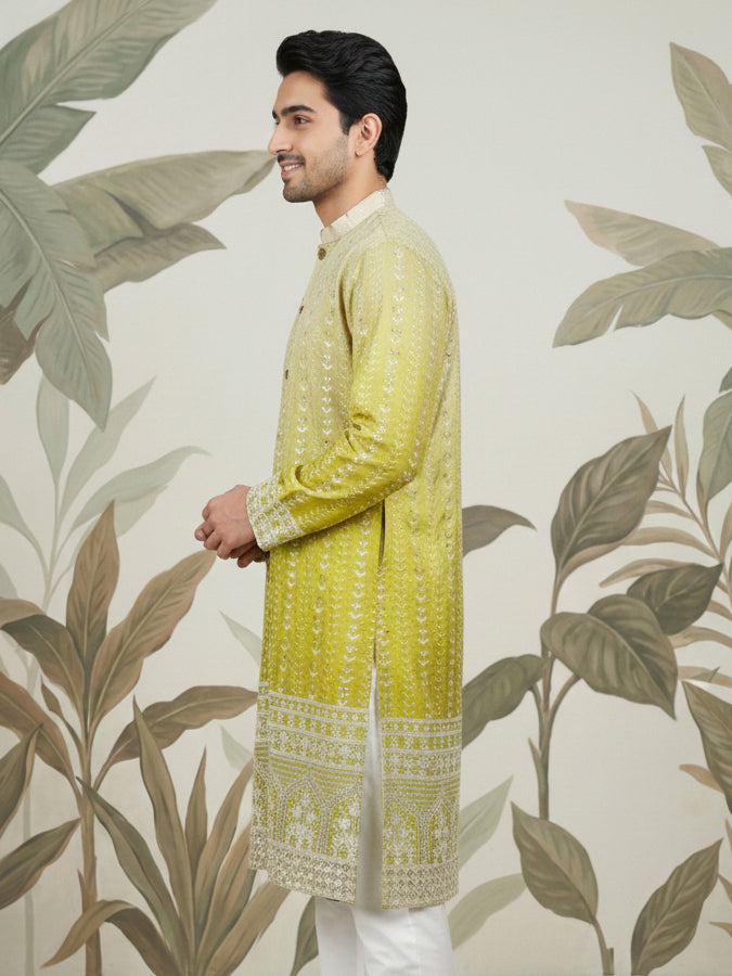 DesiQlo Men Embroidered Kurta Only - Green - KO_5317Pista_S
