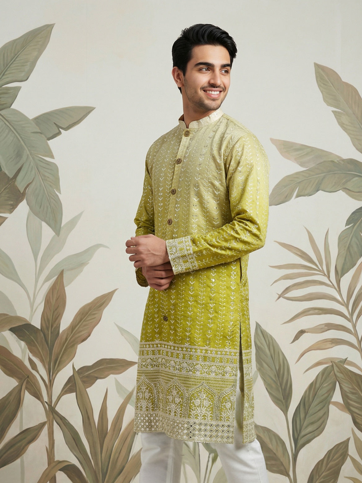 DesiQlo Men Embroidered Kurta Only - Green - KO_5317Pista_S
