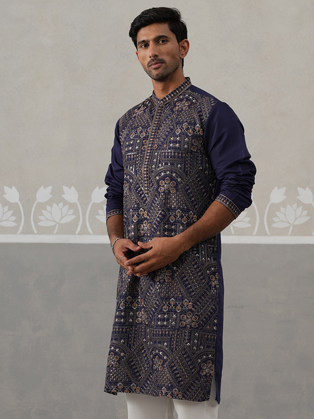 DesiQlo Men Embroidered Kurta Only - Blue - KO_5318Navy_S