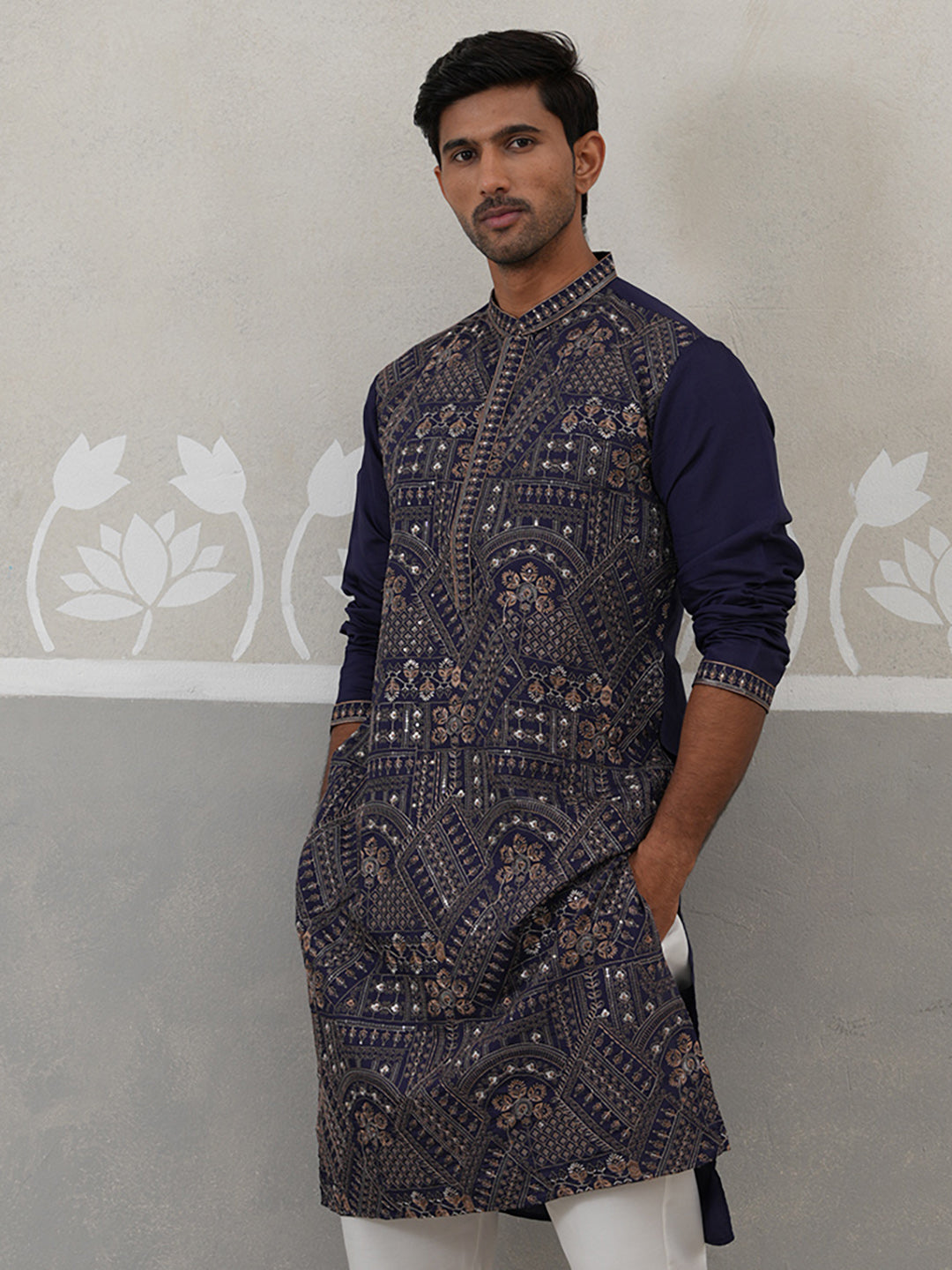 DesiQlo Men Embroidered Kurta Only - Blue - KO_5318Navy_S