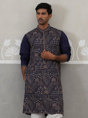 Traditional Embroidered Kurta for Men ( KO 5318 Navy ) [FF] [A-6-7]