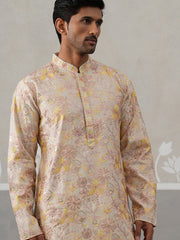 Floral Embroidered and Sequins Kurta ( KO 5323 Cream ) [FF] [B-1-2]