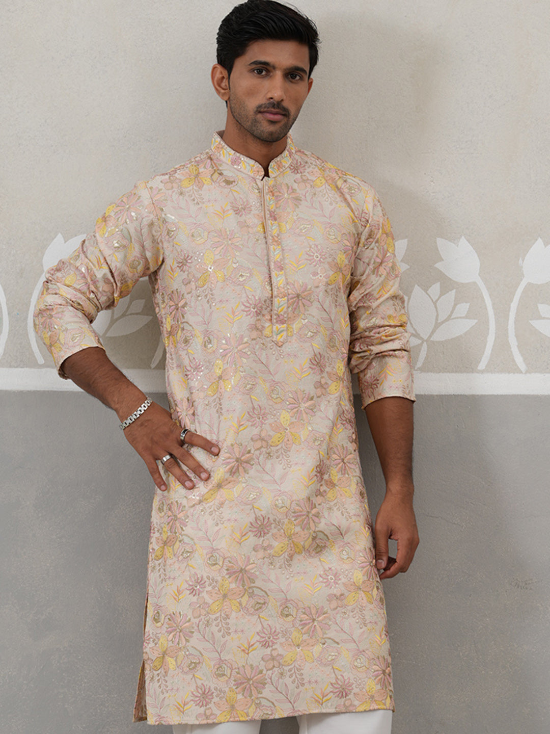 DesiQlo Men Embroidered Kurta Only - Beige - KO_5323Cream_S