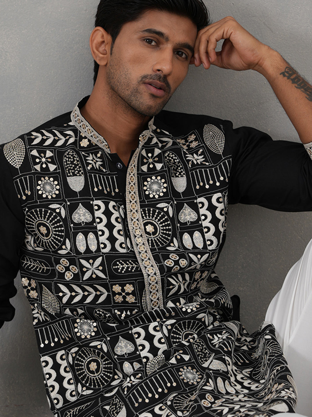 Silk Blend Embroidered Kurtas (KO 5325 Black ) [FF] [B-10]