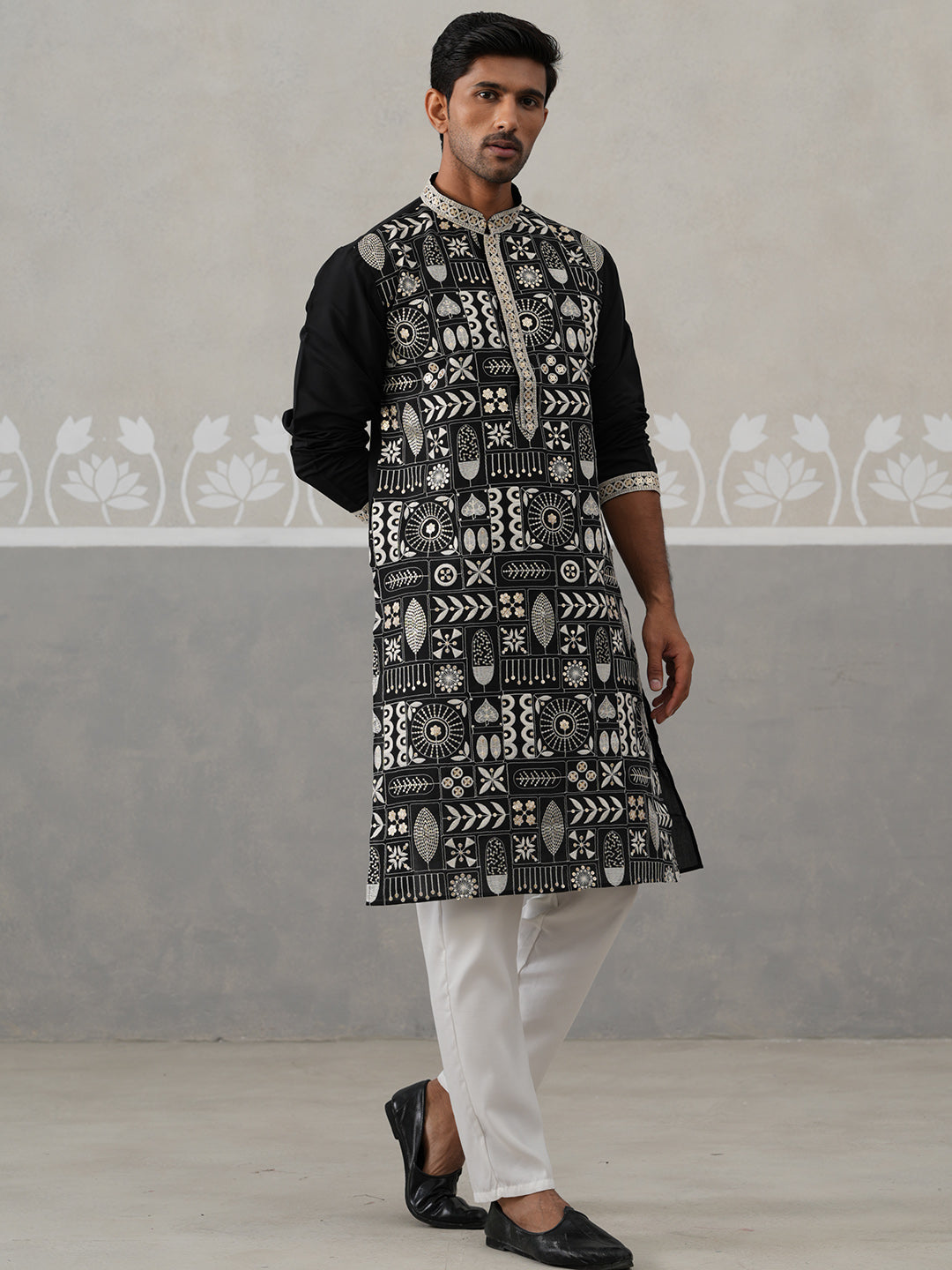 DesiQlo Men Embroidered Kurta Only - Black - KO_5325Black_S