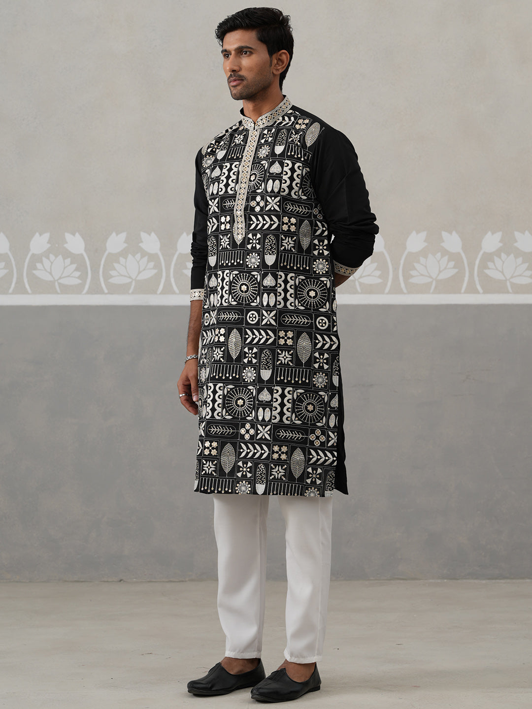 DesiQlo Men Embroidered Kurta Only - Black - KO_5325Black_S