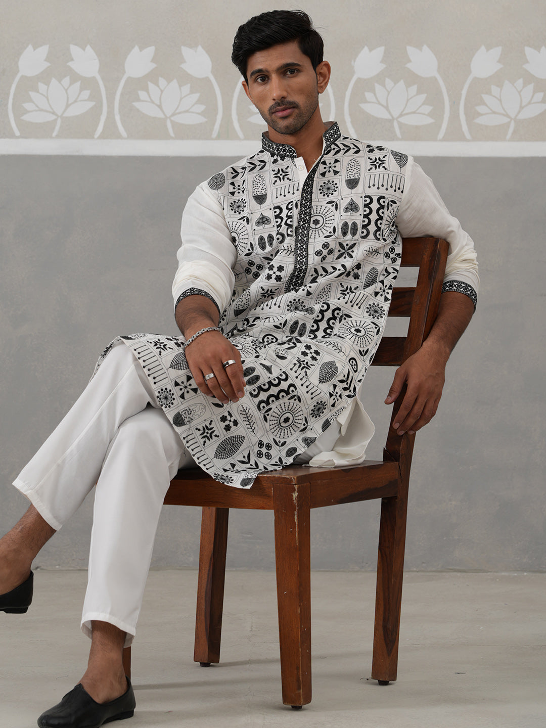 DesiQlo Men Embroidered Kurta Only - White - KO_5325White_S
