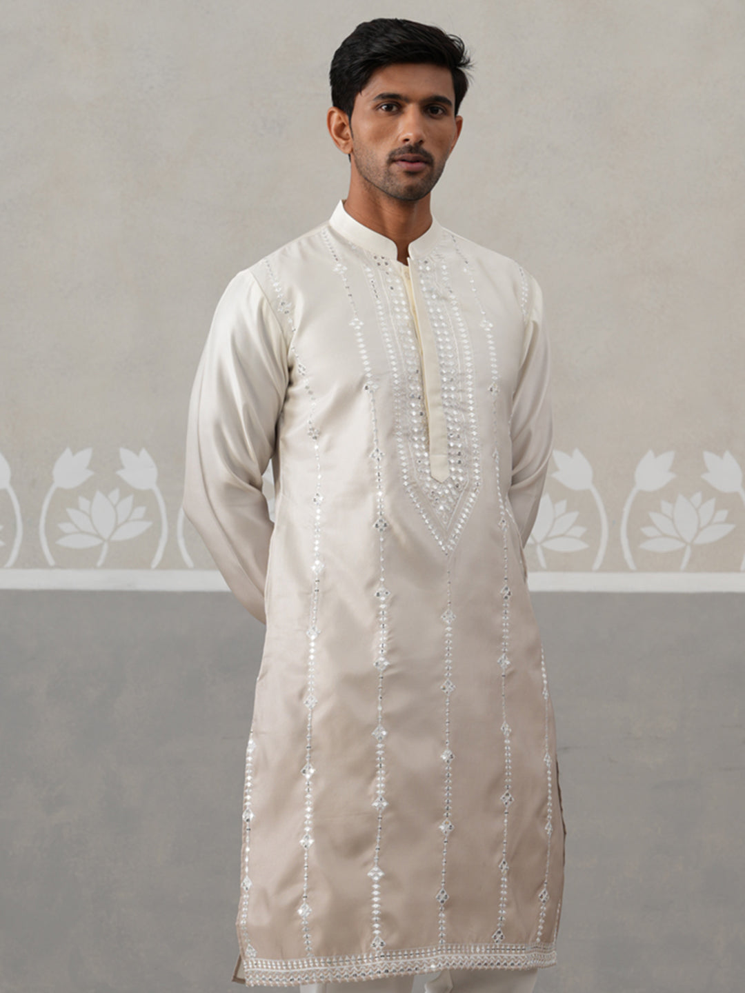 DesiQlo Men Embroidered Kurta Only - Beige - KO_5327Beige_S
