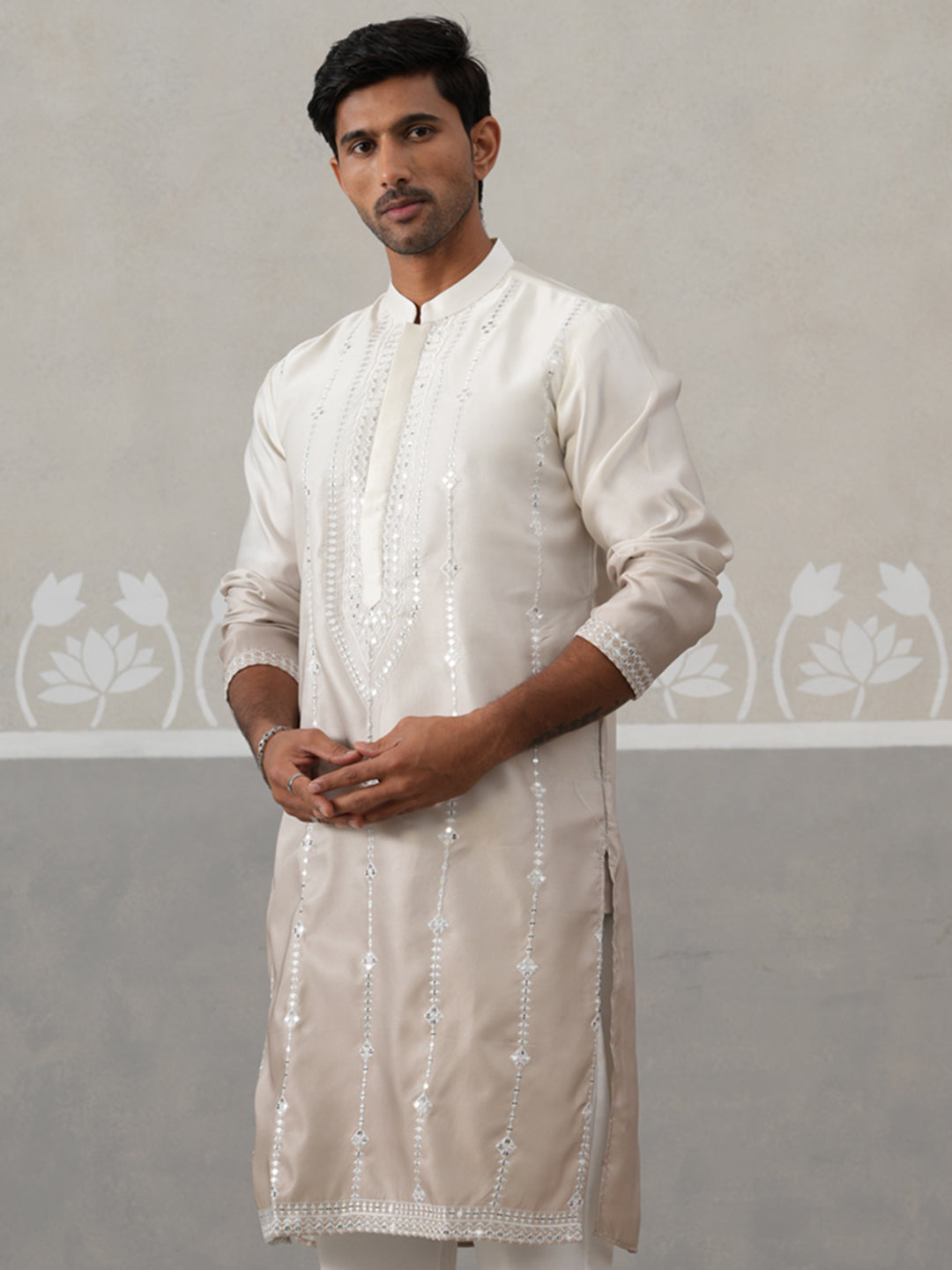 DesiQlo Men Embroidered Kurta Only - Beige - KO_5327Beige_S