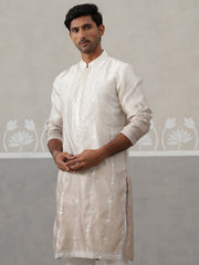 Silk Blend Mirror Work Kurta ( KO 5327Beige ) [FF] [B-1-2]