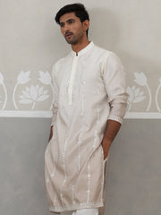 Silk Blend Mirror Work Kurta ( KO 5327Beige ) [FF] [B-1-2]