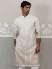 Silk Blend Mirror Work Kurta ( KO 5327Beige ) [FF] [B-1-2]