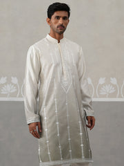 Silk Blend Mirror Work Kurta ( KO 5327Grey ) [FF] [B-1-2]