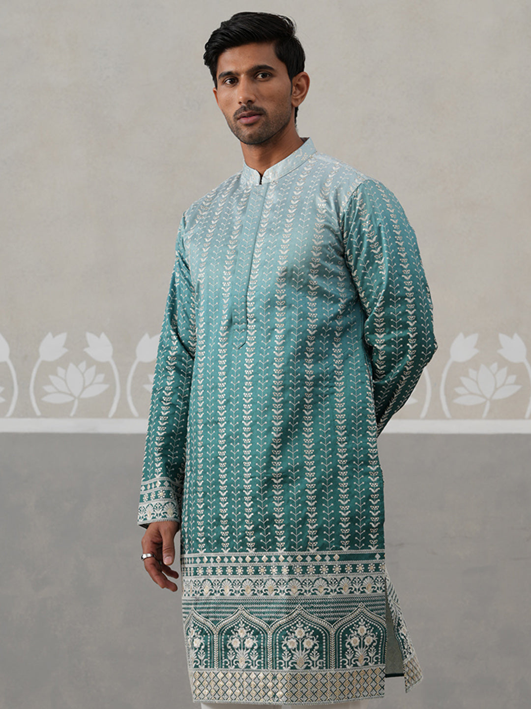 DesiQlo Men Embroidered Kurta Only - Multicolor - KO_5328Peacock_S