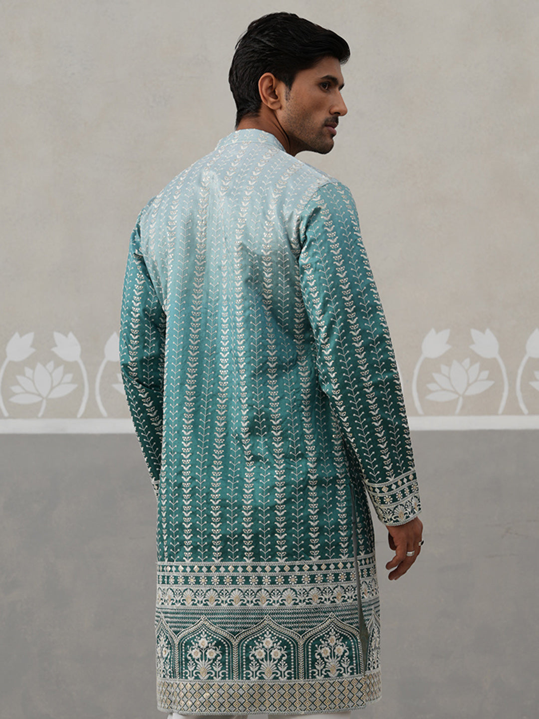 DesiQlo Men Embroidered Kurta Only - Multicolor - KO_5328Peacock_S