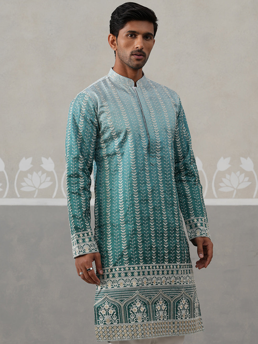 DesiQlo Men Embroidered Kurta Only - Multicolor - KO_5328Peacock_S