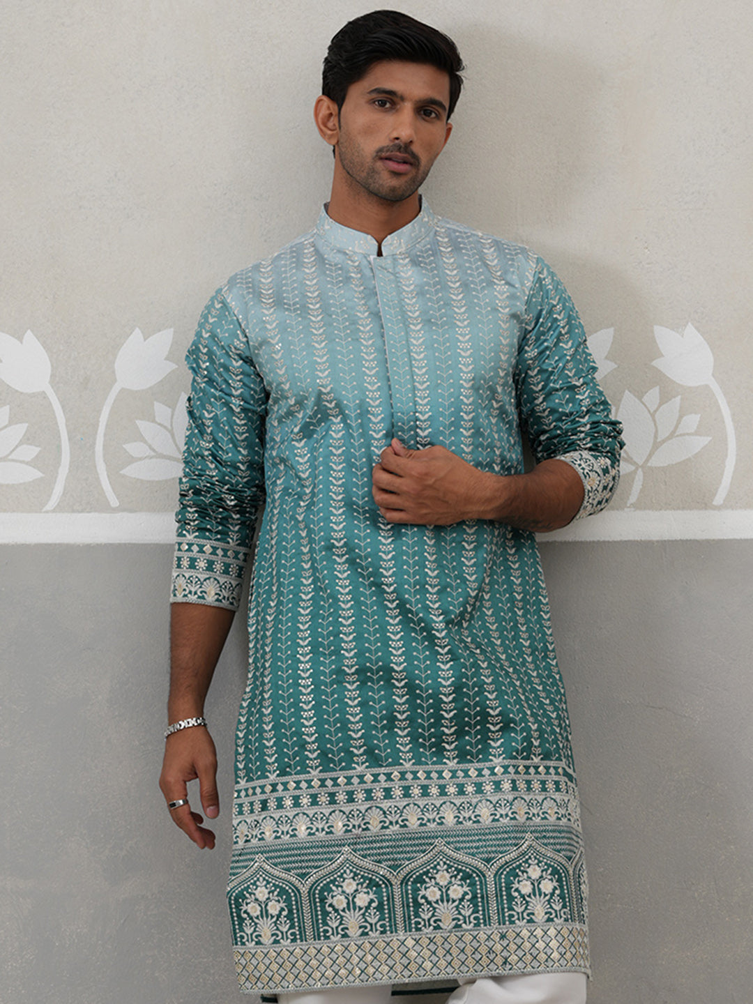 DesiQlo Men Embroidered Kurta Only - Multicolor - KO_5328Peacock_S