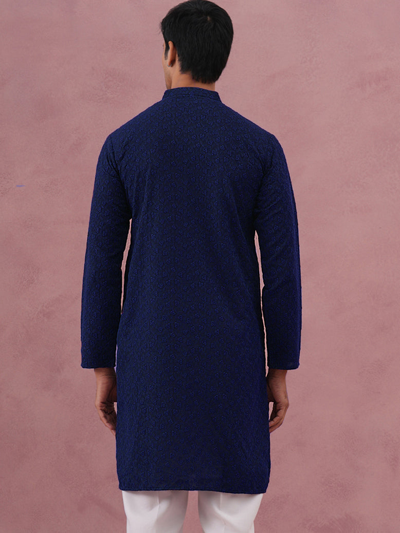 DesiQlo Men Embroidered Kurta Only - Blue - 65KO_5334Navy_S