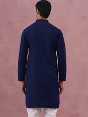 Traditional Cotton Blend Embroidered Kurta ( 65KO 5334Navy S ) [FF] [F-1-2-3-4]