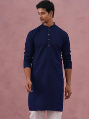 Traditional Cotton Blend Embroidered Kurta ( 65KO 5334Navy S ) [FF] [F-1-2-3-4]