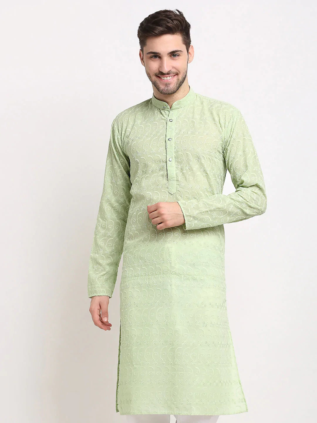 DesiQlo Men Green Chikan Kurta Only ( KO 561 Green )