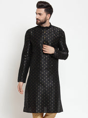 Men Black Woven Design Straight Kurta ( KO 563Black )-KO-563