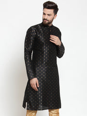 Men Black Woven Design Straight Kurta ( KO 563Black )-KO-563