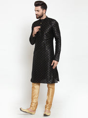 Men Black Woven Design Straight Kurta ( KO 563Black )-KO-563
