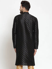 Men Black Woven Design Straight Kurta ( KO 563Black )-KO-563