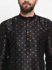 Men Black Woven Design Straight Kurta ( KO 563Black )-KO-563