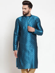 Men Black Woven Design Straight Kurta ( KO 563Sky )-KO-563