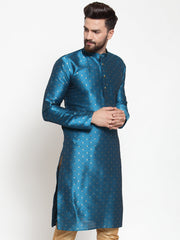 Men Black Woven Design Straight Kurta ( KO 563Sky )-KO-563