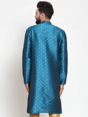 Men Black Woven Design Straight Kurta ( KO 563Sky )-KO-563