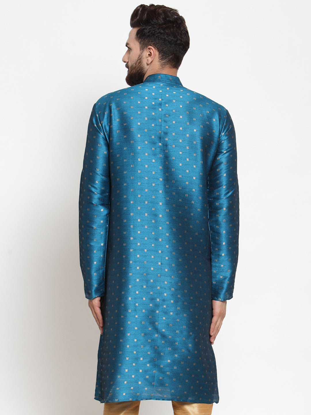 Sky Blue Woven Indian Kurta for Men - Cotton Mens Kurta