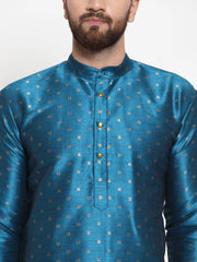 Men Black Woven Design Straight Kurta ( KO 563Sky )-KO-563