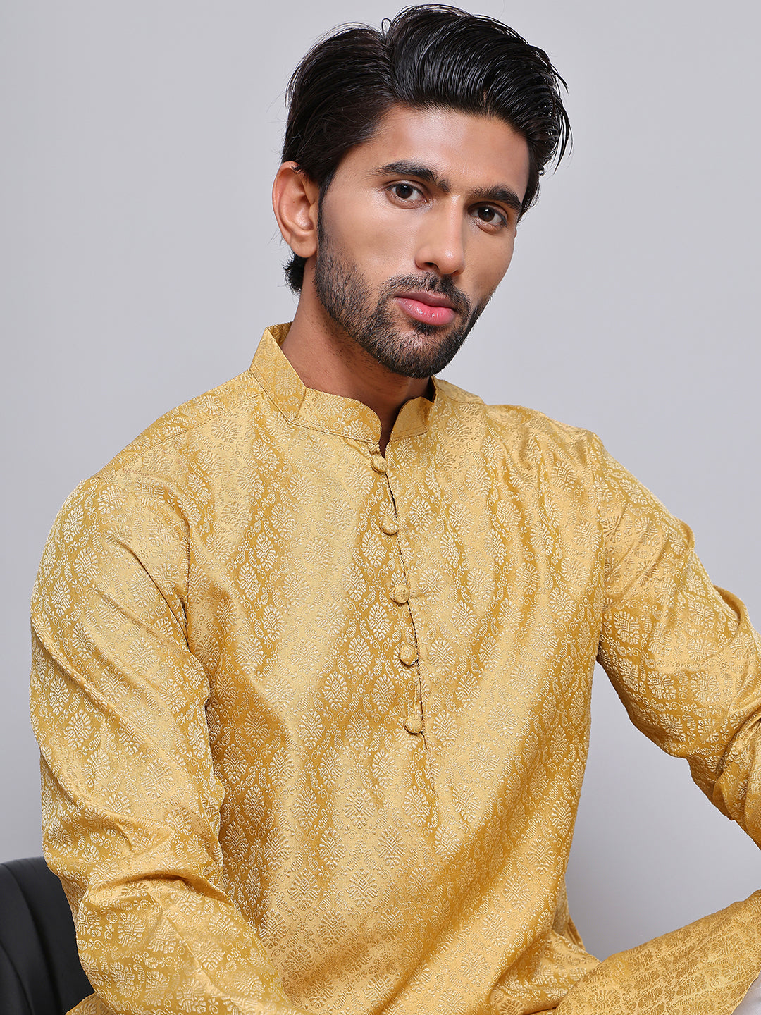 DesiQlo Men Woven Design Kurta Pyjama Set - Gold - JOKP_P_568Golden_S