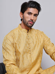 Jacquard Kurta Payjama Sets For Men ( JOKP P 568 Golden )