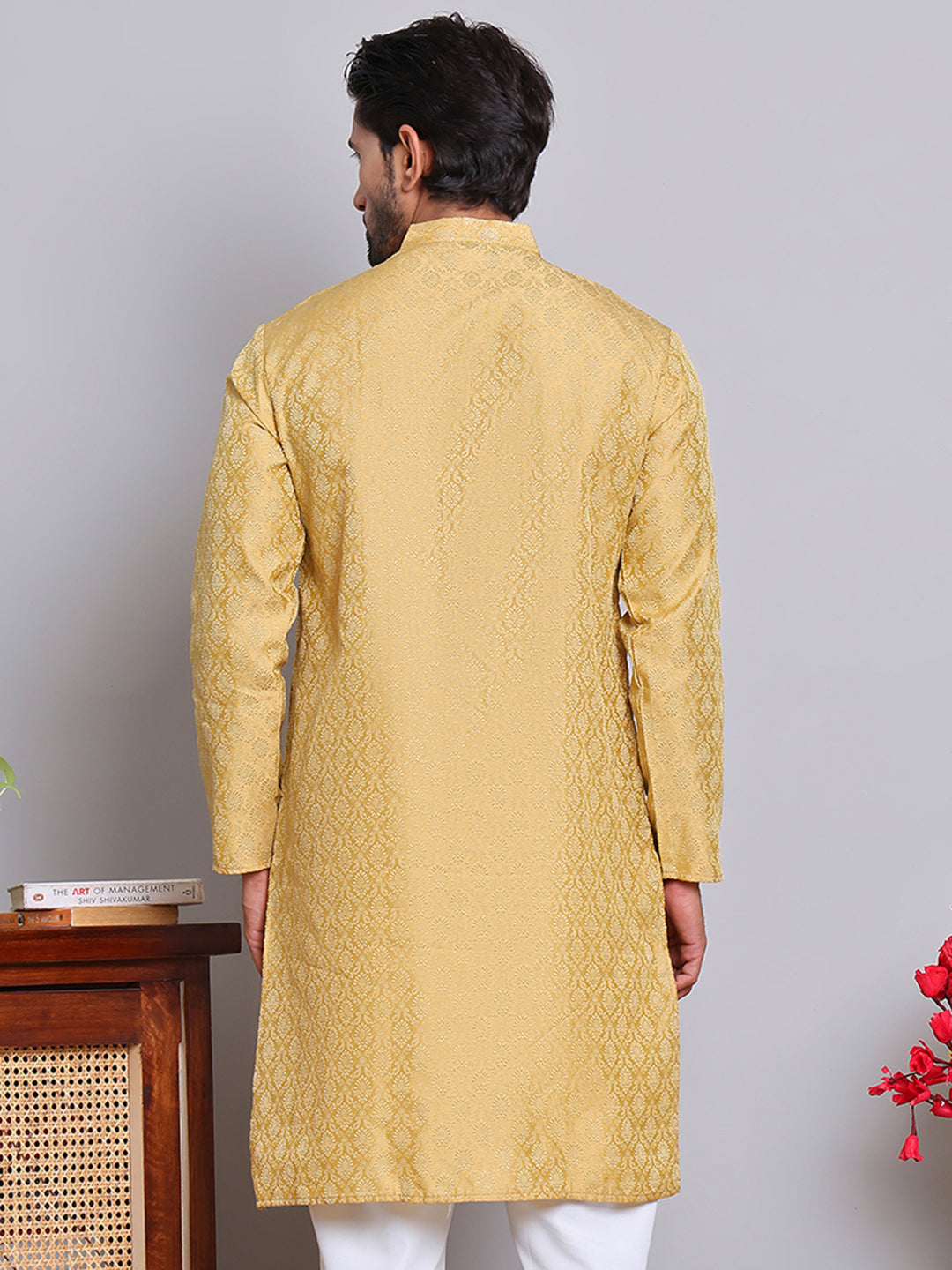 DesiQlo Men Woven Design Kurta Pyjama Set - Gold - JOKP_P_568Golden_S