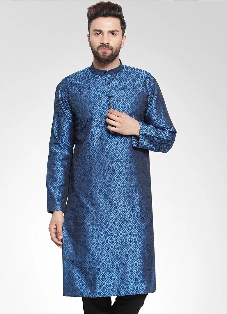 Royal Blue & Black Silk Kurta for Men | Indian Kurta