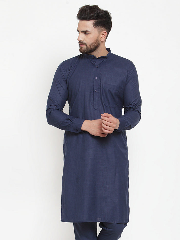 DesiQlo Men Solid Kurta Only - Blue - KO_592Navy_S