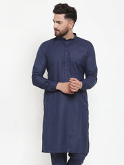 DesiQlo Men's Solid Cotton Kurtas (KO 592 Navy )