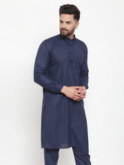 DesiQlo Men's Solid Cotton Kurtas (KO 592 Navy )