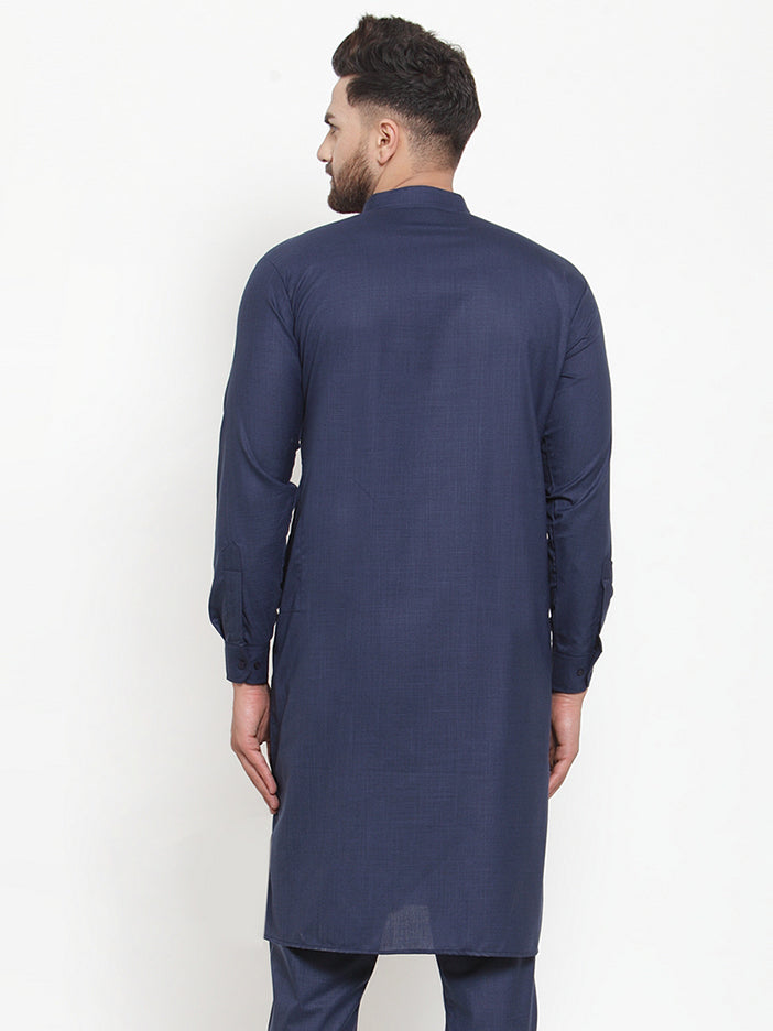 DesiQlo Men Solid Kurta Only - Blue - KO_592Navy_S