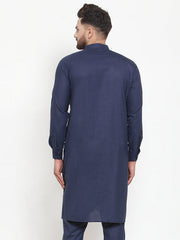 DesiQlo Men's Solid Cotton Kurtas (KO 592 Navy )