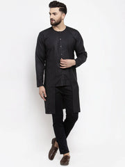 Men Black Solid high-low Kurta